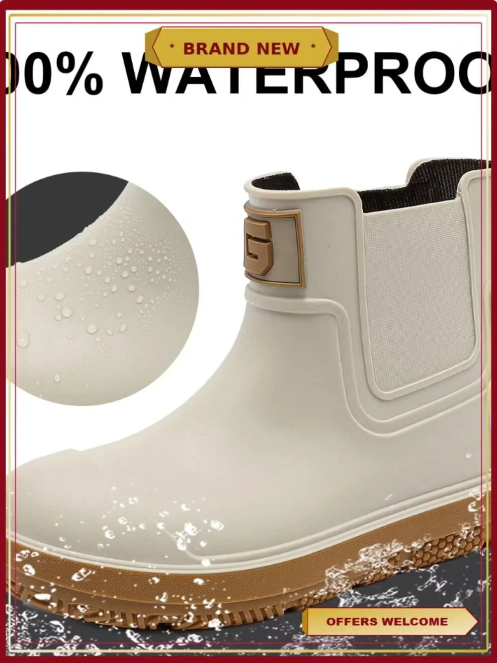 Waterproof Rubber Chelsea Rain Boots Men Women Unisex